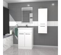 Nes Home 600mm Freestanding White Basin Vanity & 350mm Wall Hung Cabinet