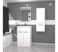 Nes Home 600mm Freestanding White Basin Vanity & 350mm Wall Hung Cabinet