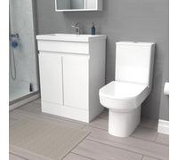 Nes Home 600mm Gloss Basin Vanity & Close Coupled Toilet White