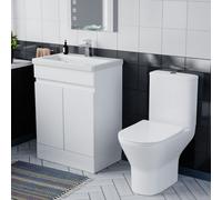 Nes Home 600mm Gloss White Basin Vanity & Close Coupled Rimless Toilet