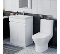 Nes Home 600mm Gloss White Basin Vanity & Close Coupled Rimless Toilet Set