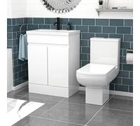 Nes Home 600mm Handleless White Basin Vanity Square Rimless Close Coupled Toilet