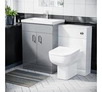 Nes Home 600mm Light Grey Basin Flat Pack Vanity Unit & Wc Toilet Pan Cabinet Suite