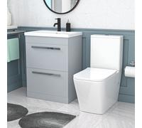 Nes Home 600mm Matte Grey 2 Drawers Basin Vanity Rimless Square Toilet