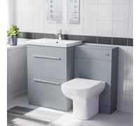 Nes Home 600mm Matte Grey 2 Drawers Vanity Unit, Back To Wall Toilet