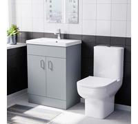 Nes Home 600mm Matte Grey Basin Vanity & White Square Close Coupled Toilet