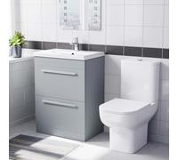 Nes Home 600mm Matte Grey Drawers Basin Vanity Unit Square Close Coupled Toilet