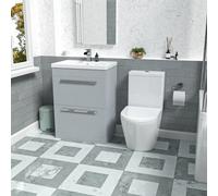 Nes Home 600mm Matte Grey Drawers Vanity Basin Unit & Round Close Coupled Toilet