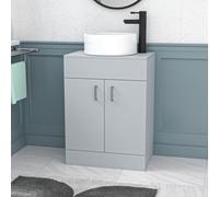 Nes Home 600mm Matte Grey Freestanding Drawers Vanity & Worktop With Round Basin