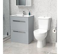 Nes Home 600mm Matte Grey Slim Basin 2 Drawers Vanity Cabinet & WC Toilet Pan
