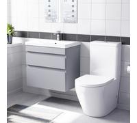 Nes Home 600mm Matte Grey Wall Hung 2 Drawers Vanity Unit & Rimless Toilet