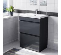 Nes Home 600mm PVC 2 Drawer Dark Grey Floorstanding Vanity Cabinet and Basin