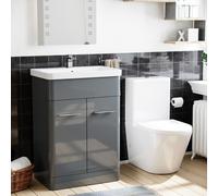 Nes Home 600mm Vanity Basin Unit & Rimless Close Coupled Toilet Grey