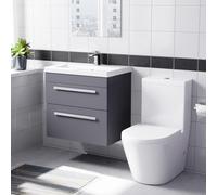Nes Home 600mm Wall Hung Basin Vanity & Close Coupled Toilet - Steel Grey