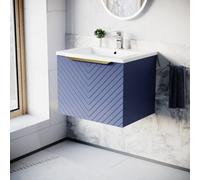 Nes Home 600mm Wall Hung Blue Drawers Basin Vanity Brushed Brass Handle