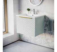 Nes Home 600mm Wall Hung Green Drawers Basin Vanity Brushed Brass Handle