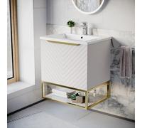 Nes Home 600mm Wall Hung Pink Drawers Basin Vanity Brushed Brass Frame & Handle