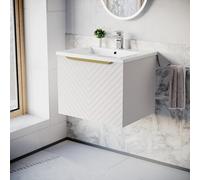 Nes Home 600mm Wall Hung Pink Drawers Basin Vanity Brushed Brass Handle