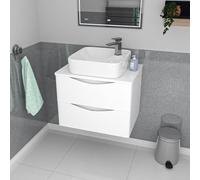 Nes Home 600mm Wall Hung White Vanity, Worktop & Square Rounded Corner Basin
