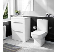 Nes Home 600mm White 2 Drawer Vanity Basin Unit & Close Coupled Toilet