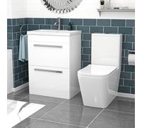 Nes Home 600mm White 2 Drawers Basin Vanity Rimless Square Close Coupled Toilet