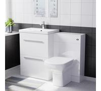 Nes Home 600mm White 2 Drawers Vanity Unit, Back To Wall Toilet
