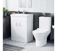 Nes Home 600mm White Basin Vanity & Rimless Close Coupled Toilet Flat Pack