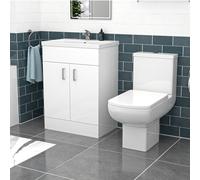 Nes Home 600mm White Basin Vanity & Square Rimless Close Coupled Toilet