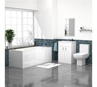 Nes Home 600mm White Basin Vanity, Square Rimless Close Coupled Toilet And Bath