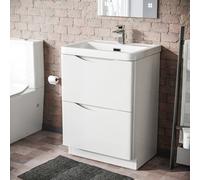 Nes Home 600mm White Basin Vanity Unit 2 Drawer Bathroom Storage Cabinet Gloss
