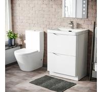 Nes Home White 600mm Basin Vanity Unit & Rimless Close Coupled Toilet