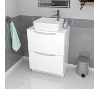 Nes Home 600mm White Drawers Vanity, Worktop & Square Shape Rounded Corner Basin