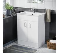Nes Home 600mm White Floorstanding Vanity Unit & Slim White Basin Flat Pack