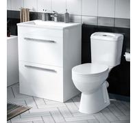 Nes Home 605mm Slim Basin 2 Drawer Vanity Cabinet & Wc Toilet Pan 2-Piece Suite
