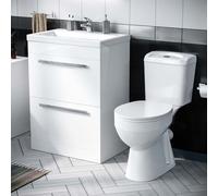 Nes Home 605mm Slim Basin 2 Drawer Vanity Cabinet & WC Toilet Pan 2-Piece Suite