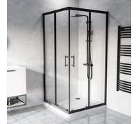 Nes Home 760 X 760mm Square Sliding Door Shower Enclosure Matte Black
