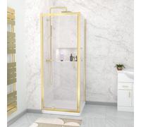 Nes Home 800 X 800mm Brushed Brass Framed Pivot Door Shower Enclosure Panel & Tray Set