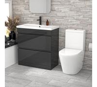 Nes Home 800mm Dark Grey Handleless Drawers Basin Vanity Close Coupled Toilet