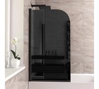 Nes Home 800mm Curved Bath Screen Matt Black Profile With Glass Reversible Denver
