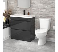 Nes Home 800mm Dark Grey 2 Drawers Handleless Basin Vanity Close Coupled Toilet