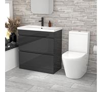 Nes Home 800mm Dark Grey Handleless Drawers Basin Vanity Close Coupled Toilet