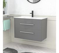 Nes Home 800mm Grey Wall Hung 2 Drawers Slim Basin Vanity Unit