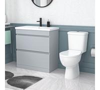 Nes Home 800mm Matte Grey 2 Drawers Handleless Basin Vanity Close Coupled Toilet