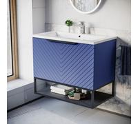 Nes Home 800mm Wall Hung Blue Drawers Basin Vanity Black Frame & Handle