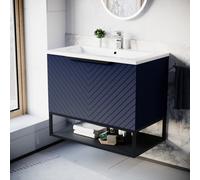 Nes Home 800mm Wall Hung Blue Drawers Basin Vanity Black Frame & Handle