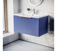 Nes Home 800mm Wall Hung Blue Drawers Basin Vanity Brushed Brass Handle