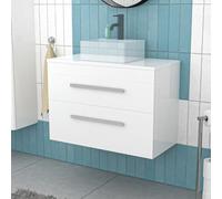 Nes Home 800mm Wall Hung Cabinet 2 Drawer With Worktop - Gloss White