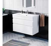 Nes Home 800mm Wall Hung Gloss White Basin Vanity Sink 2 Drawers