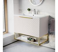 Nes Home 800mm Wall Hung Pink Drawers Basin Vanity Brushed Brass Frame & Handle