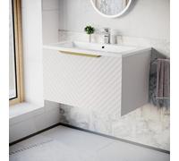 Nes Home 800mm Wall Hung Pink Drawers Basin Vanity Brushed Brass Handle